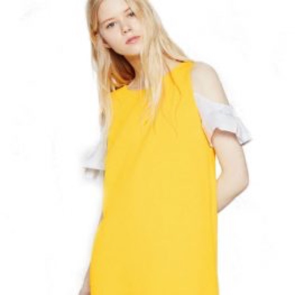 Zara Collection Yellow Ribbed Contrast White Off Shoulder Bardot Shift Dress - Picture 14 of 15